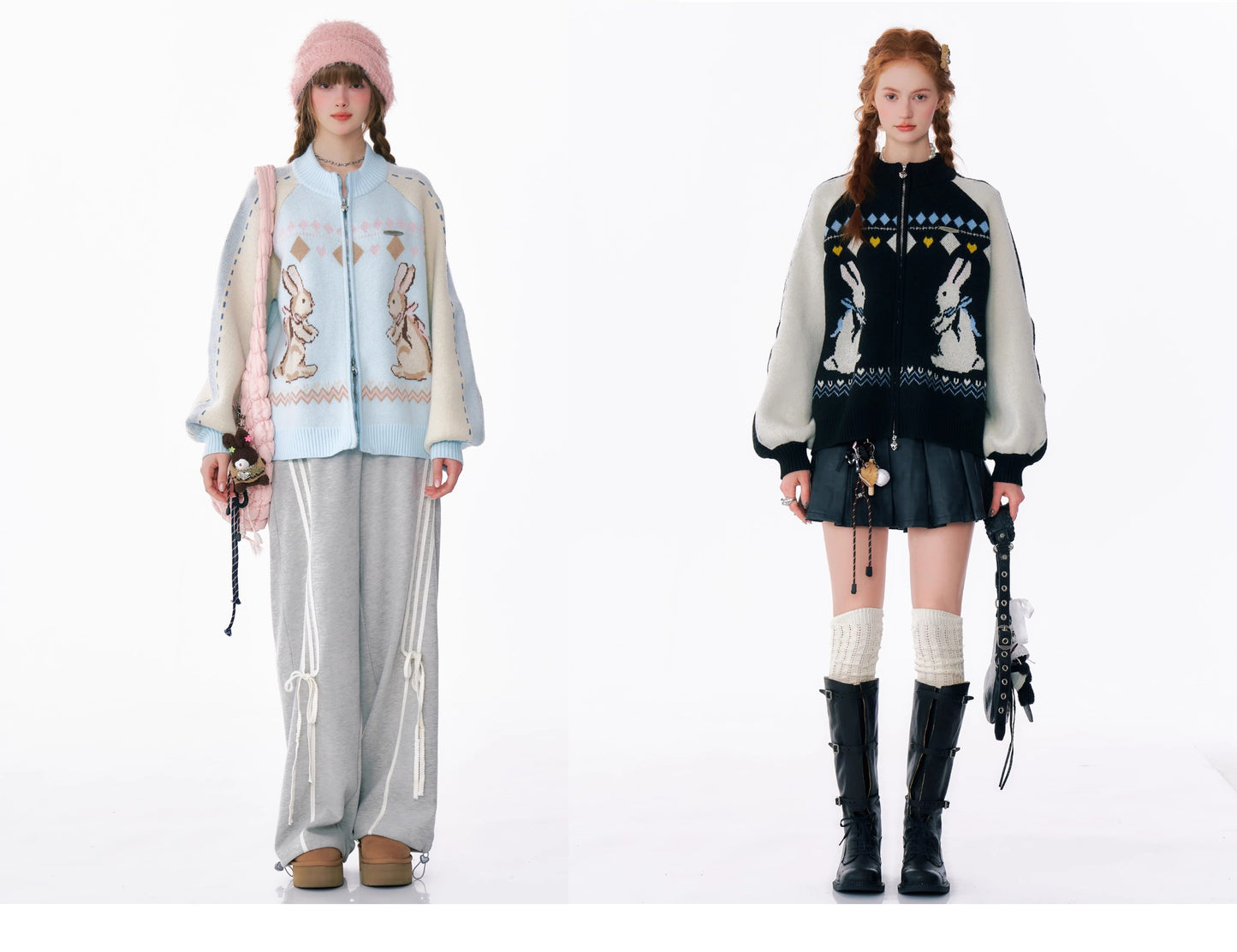 ziziFei Rabbit Print Zip-Up Cardigan