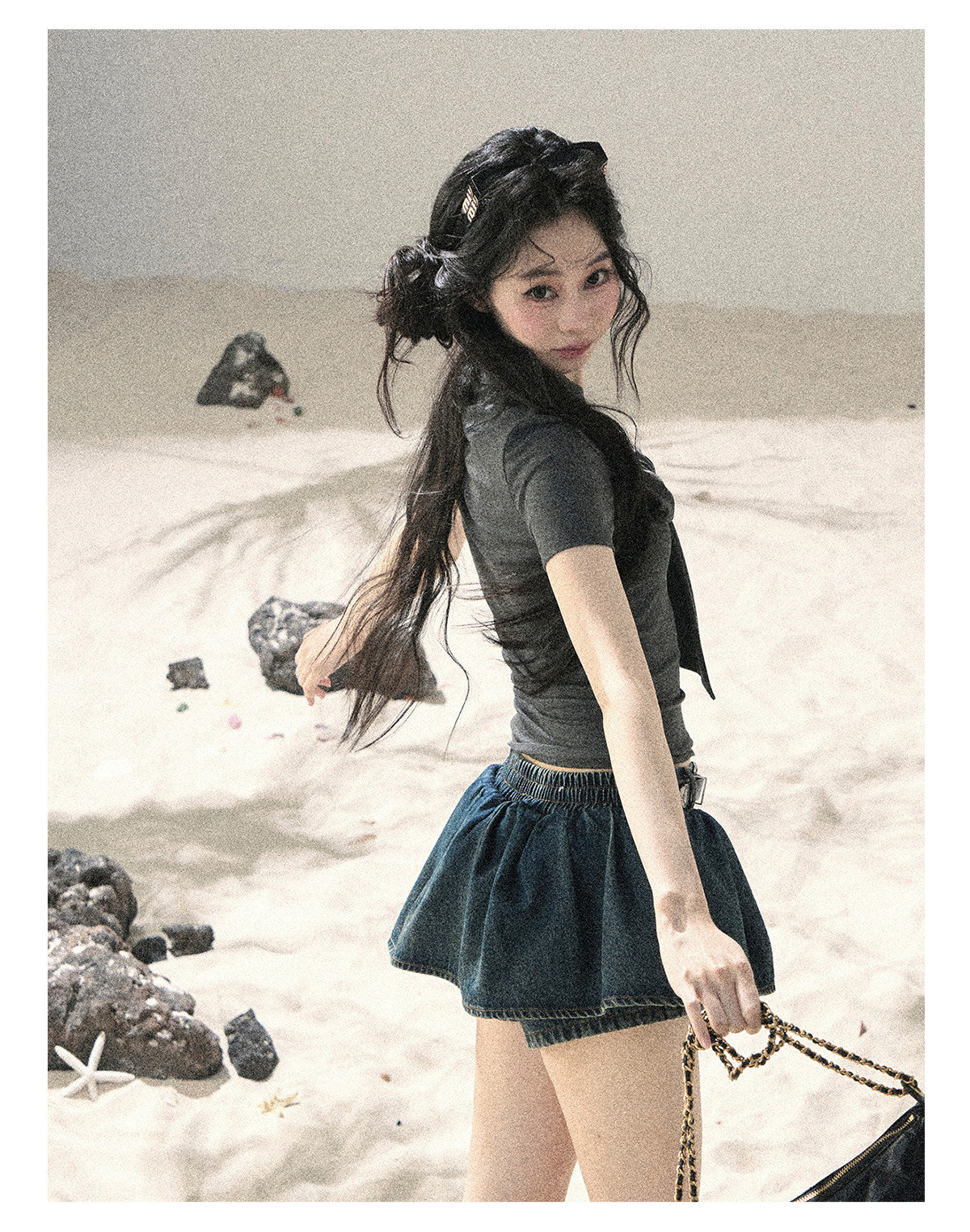 ShaoYeYan Aomalm Wind Brushes the Bow Korean V-Neck Crop Top