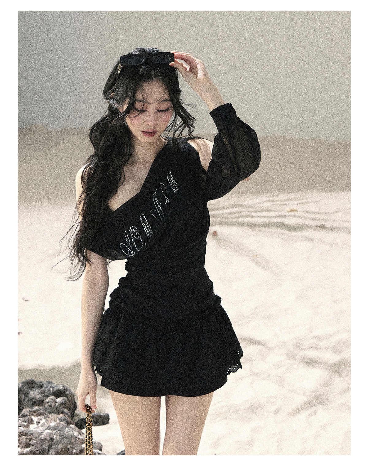 ShaoYeYan Aomalm Fragmented Starlight Korean Off-Shoulder Mesh Top