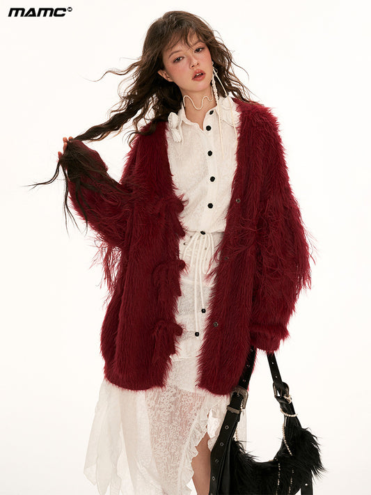 MAMC Fringe-Sleeve Bow Cardigan