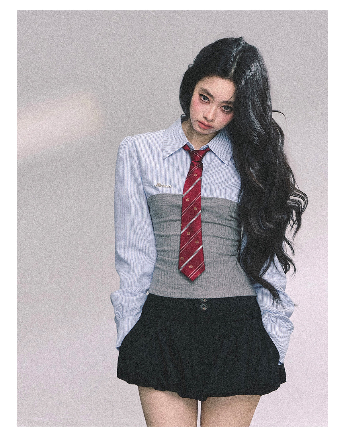 ShaoYeYan Edinburgh College Fake Two-Piece Striped Polo Knit Shirt