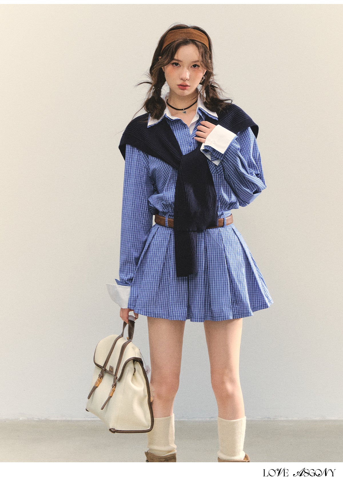 AsGony MIU Style Cape Fake Two-Piece Dress