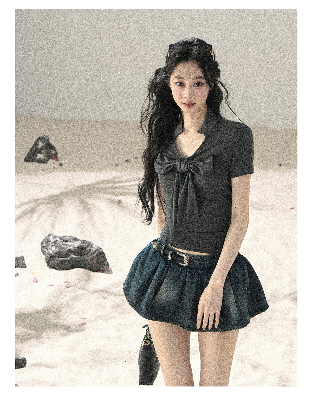 ShaoYeYan Aomalm Wind Brushes the Bow Korean V-Neck Crop Top