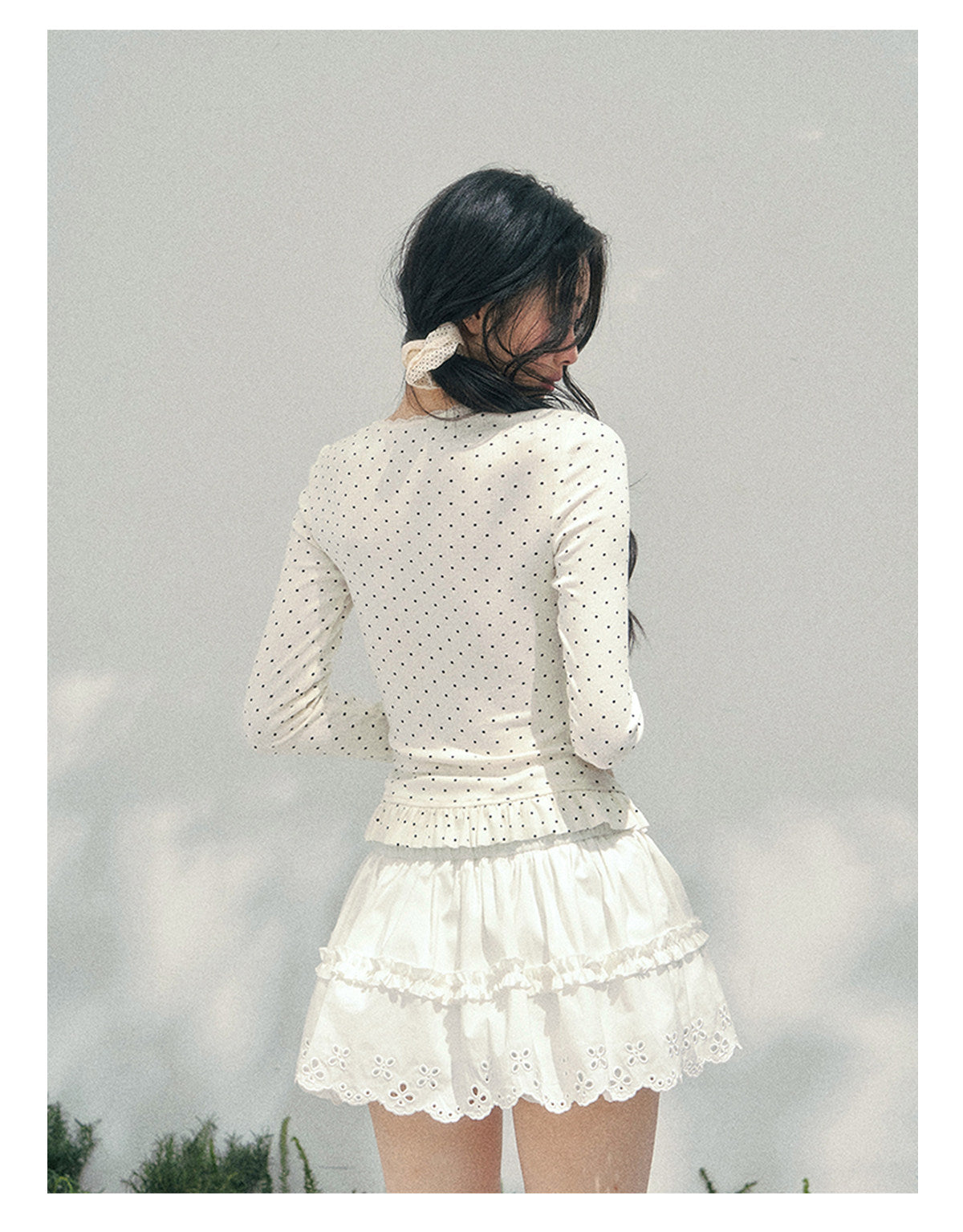 ShaoYeYan Aomalm Milk-Sweet Art Student Fake Two-Layer Polka Dot Tee