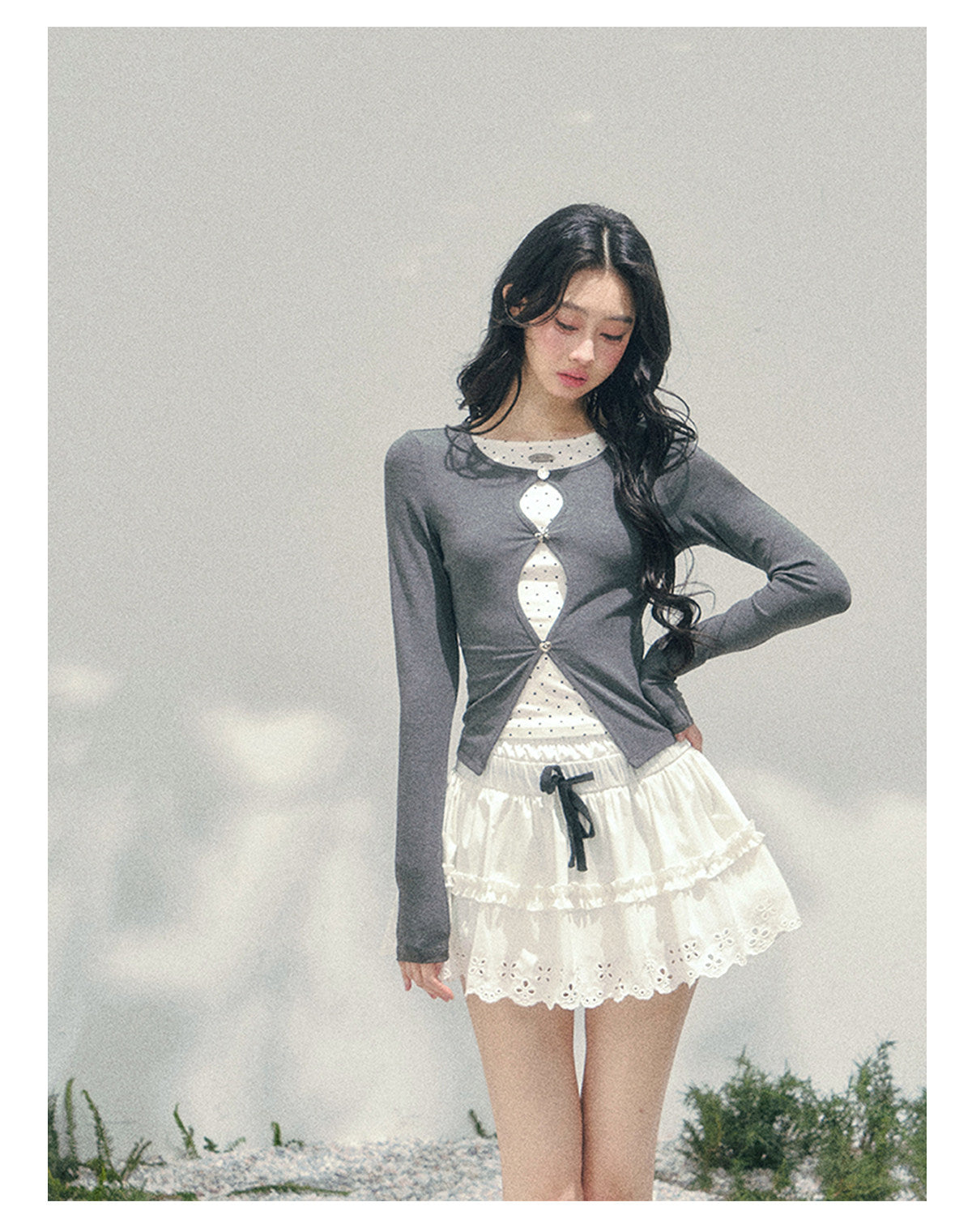 ShaoYeYan Aomalm Dusk's Interval Fake Two-Layer Polka Dot Tee