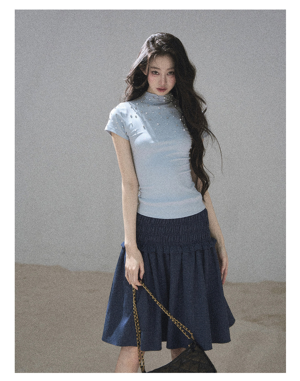 ShaoYeYan Aomalm Scattered Among the Stars Beaded Short Sleeve Top