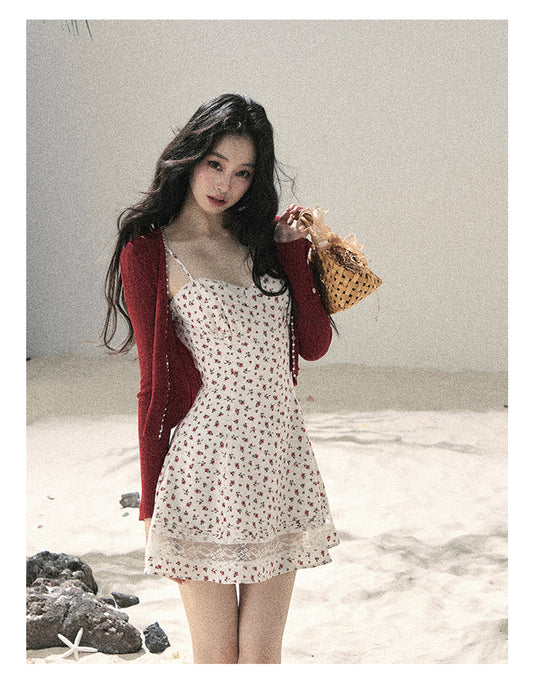 ShaoYeYan Aomalm Blooming Rose Off-Shoulder French Lace Floral Dress