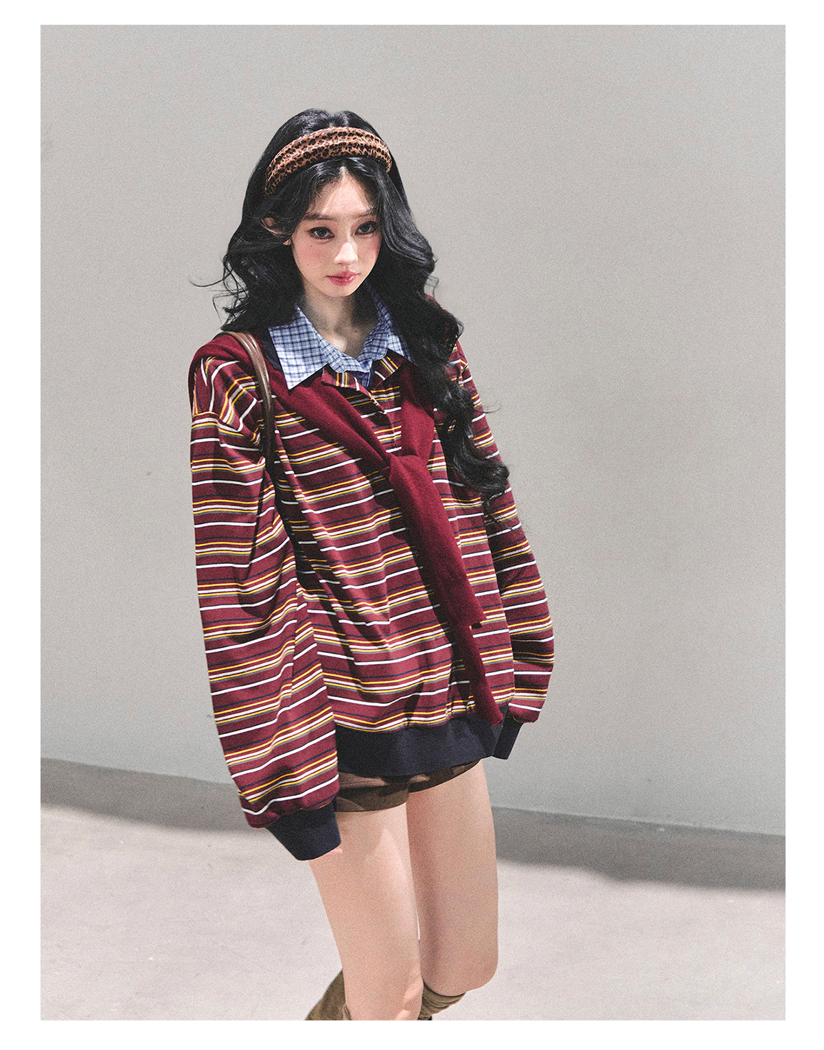 ShaoYeYan Fake Two-Layer Striped Polo Collar T-Shirt