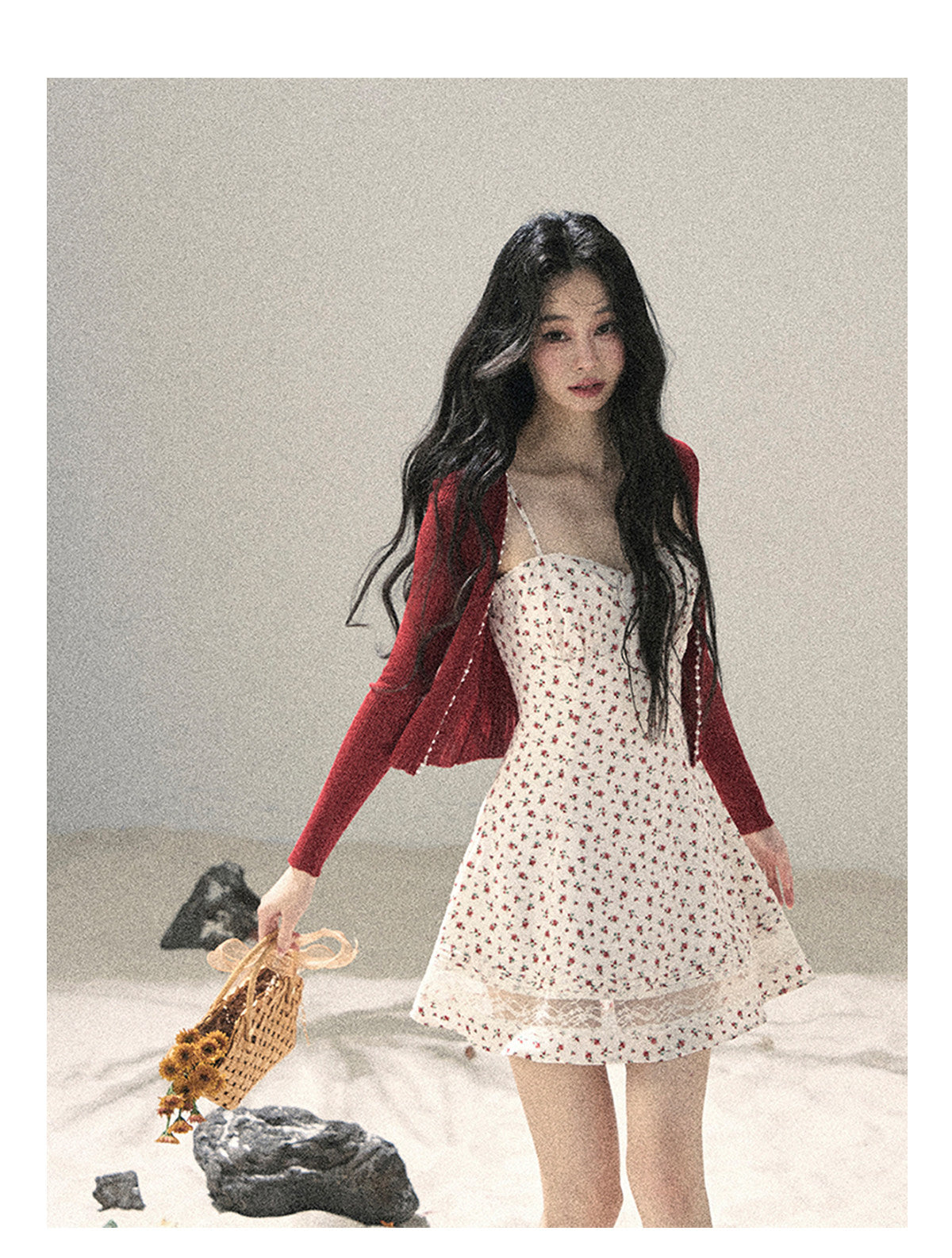 ShaoYeYan Aomalm Blooming Rose Off-Shoulder French Lace Floral Dress