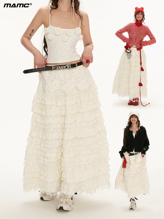 MAMC Tiered Lace Maxi Skirt