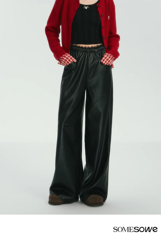 SOMESOWE Lace-Paneled PU Leather Pants
