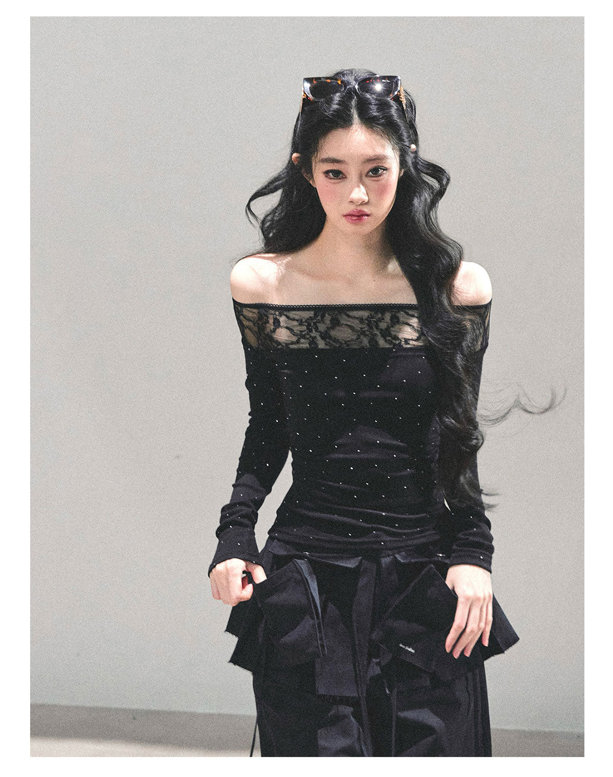 ShaoYeYan Blank Warmth Off-Shoulder Long Sleeve T-Shirt