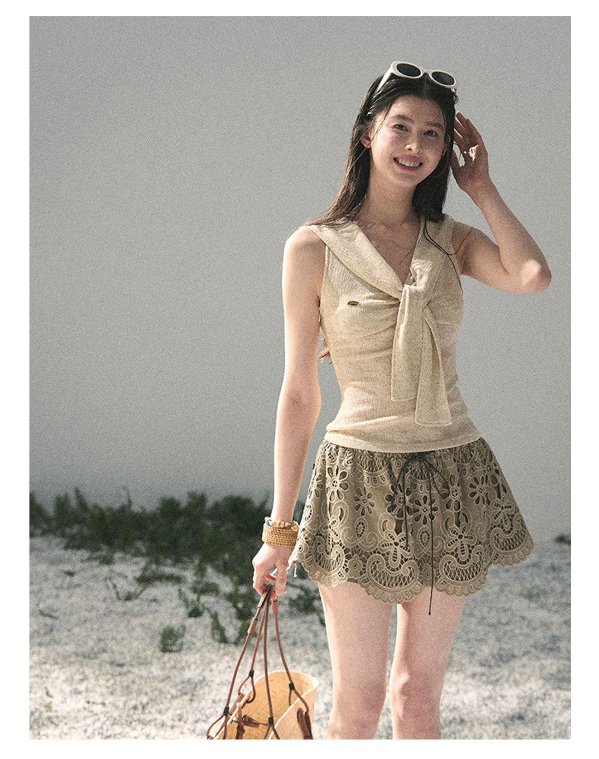 ShaoYeYan Aomalm Sea Breeze & Wheat Waves Fake Two-Layer Sailor Tee