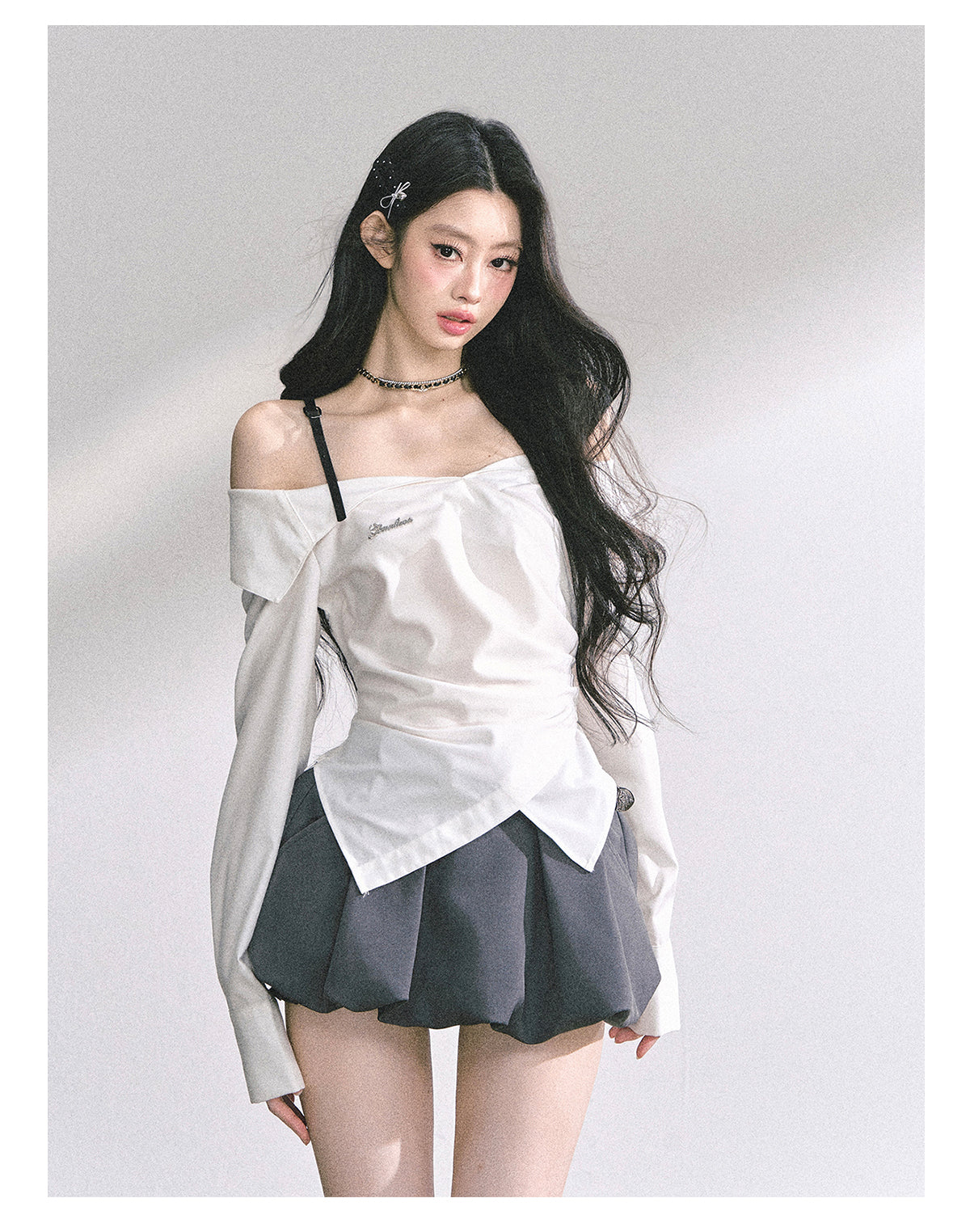 SHAOYEYAN London Story Off-Shoulder Plaid Shirt