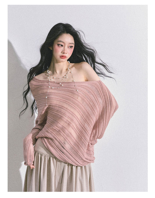 ShaoYeYan Gentle Sister French Style Off-Shoulder Knit Sweater