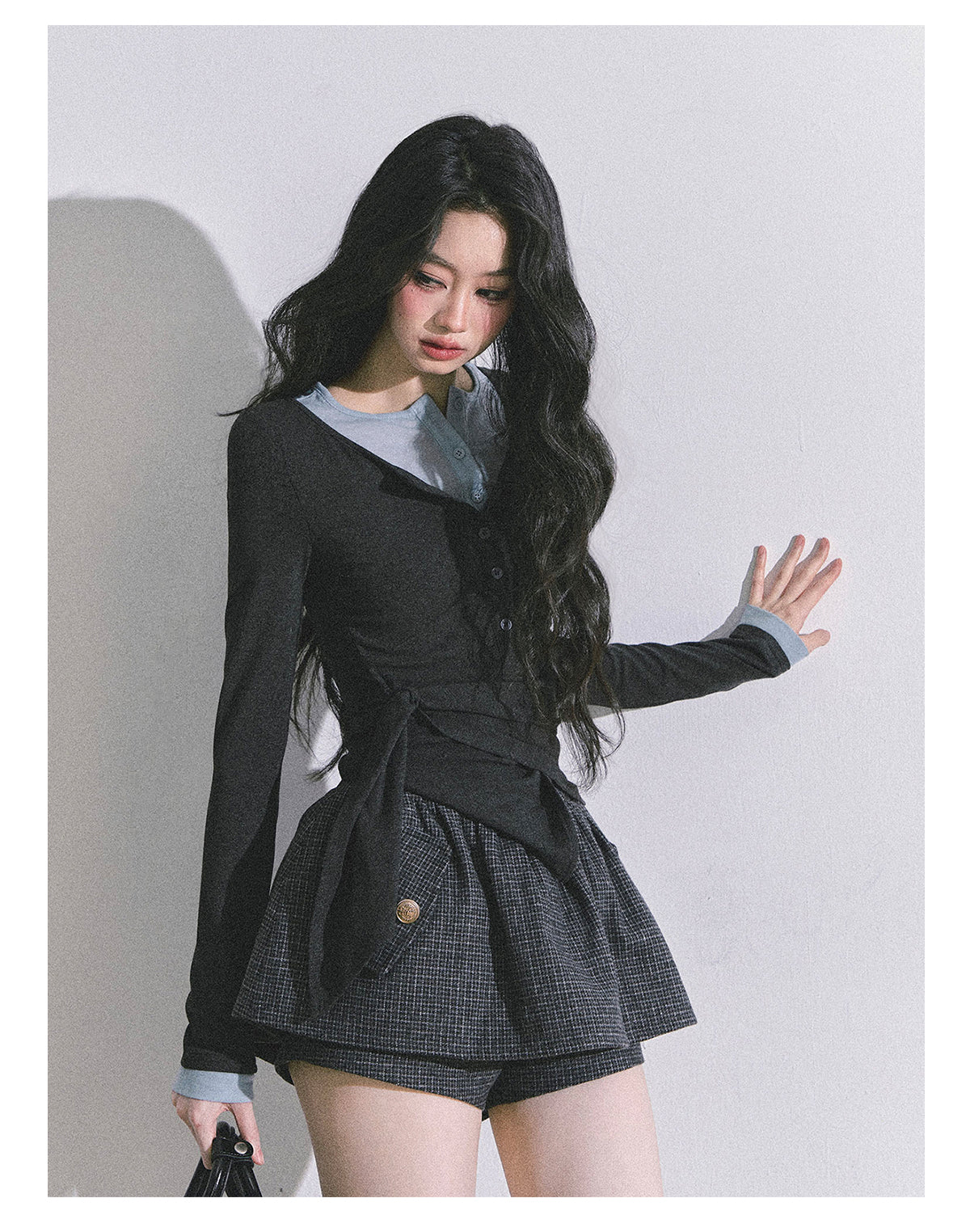 ShaoYeYan Hayton Academy Fake Two-Layer American Long Sleeve Top