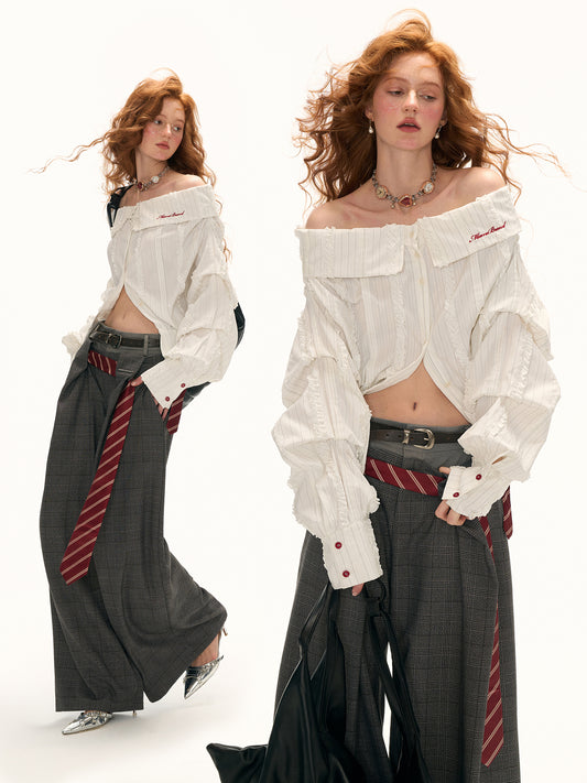 MAMC Oversized V-Neck Striped Shirt