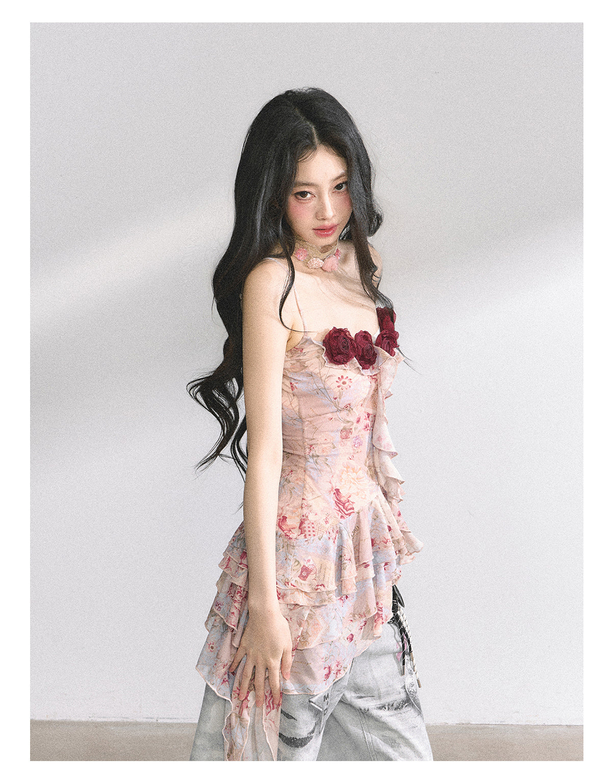 SHAOYEYAN Floral Ruffle Off-Shoulder Top