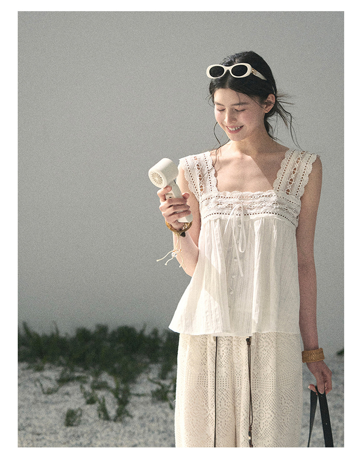 ShaoYeYan Aomalm Summer Light Through Gauze French Square Neck Lace Blouse