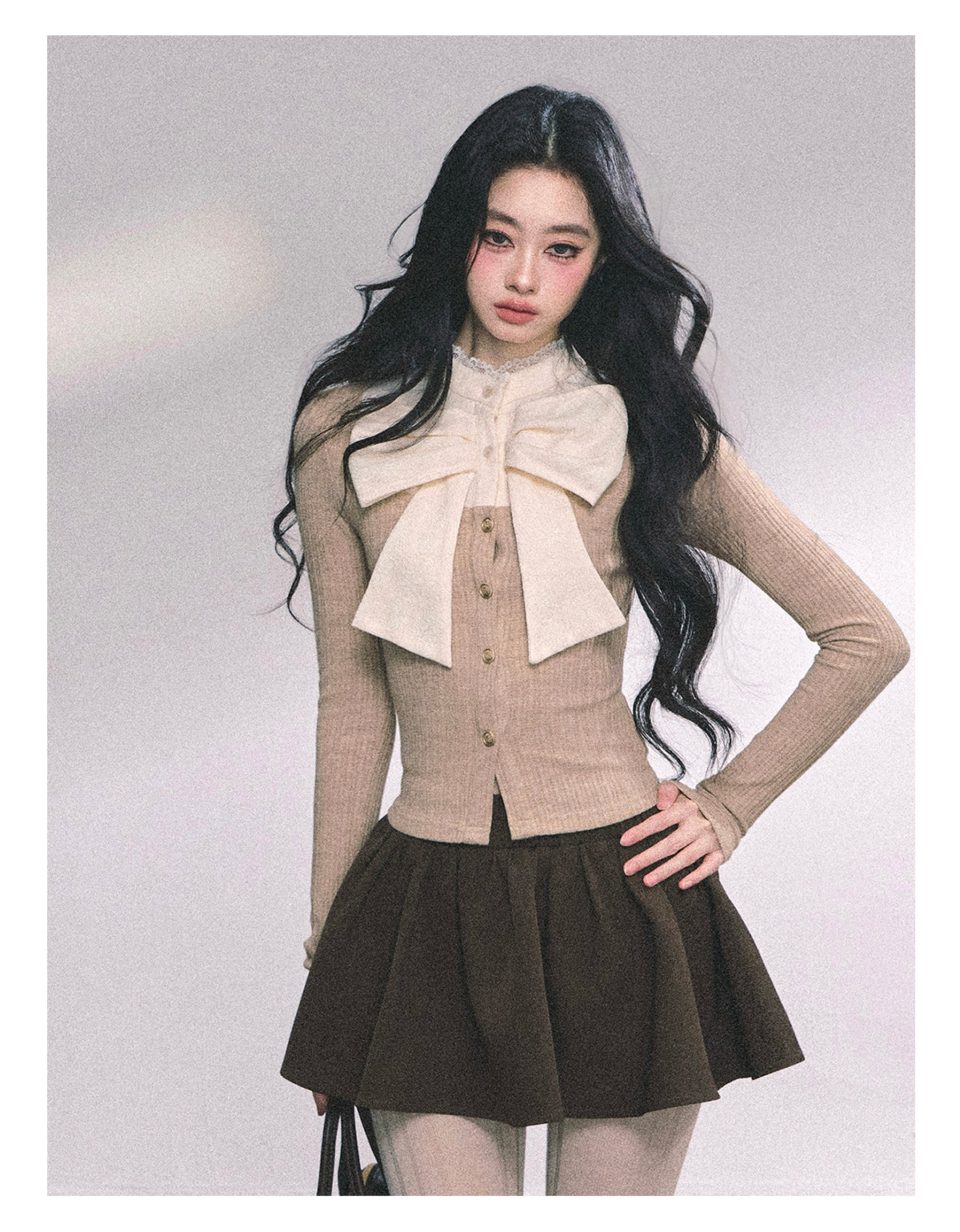 ShaoYeYan Chanson Crêpe Fake Two-Layer French Bow Lace T-Shirt