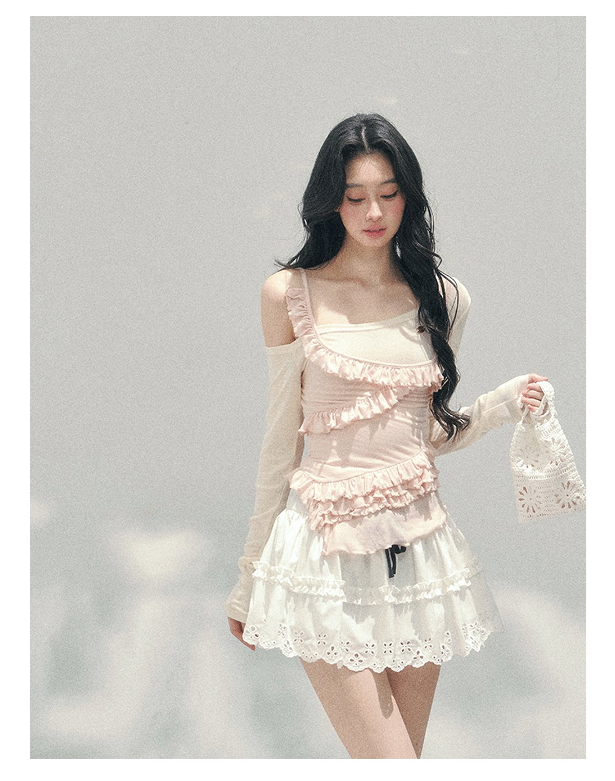 ShaoYeYan Aomalm Frosted Tenderness Fake Two-Layer Ruffle Top