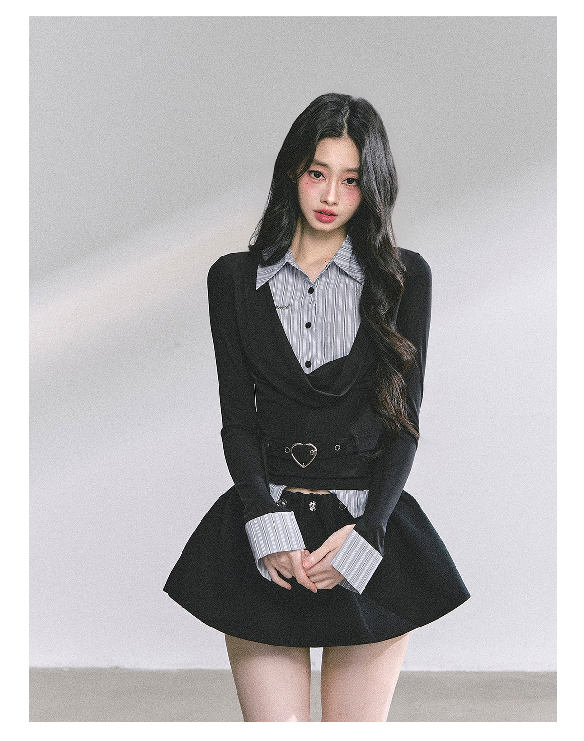 SHAOYEYAN Mock Two-Layer Waist-Defining Striped Tee