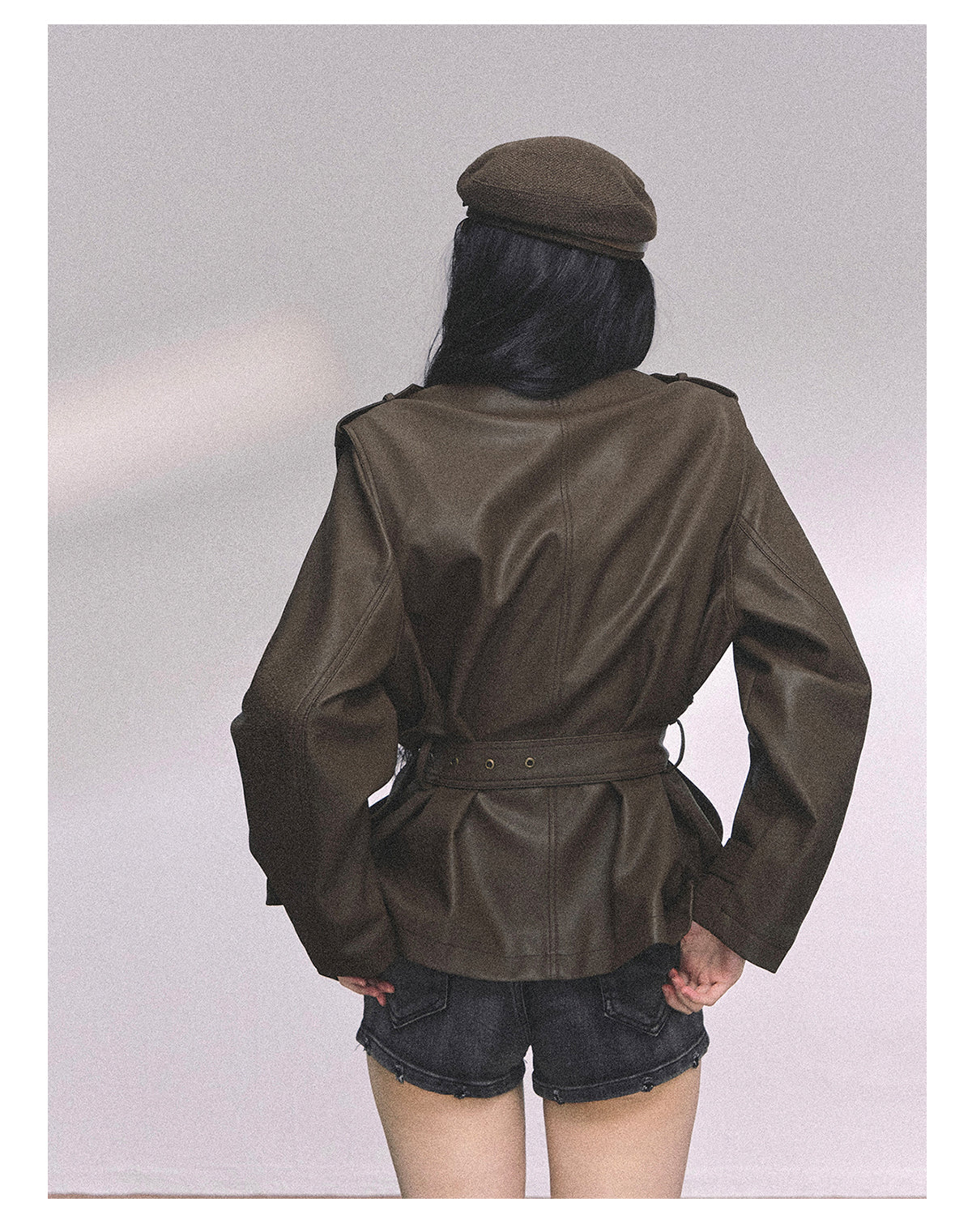 ShaoYeYan UK Time Zone Loose Fit Biker PU Leather Jacket