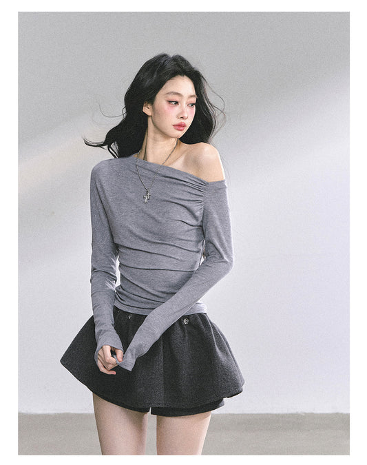 SHAOYEYAN Korean Mature Style Off-Shoulder Tee