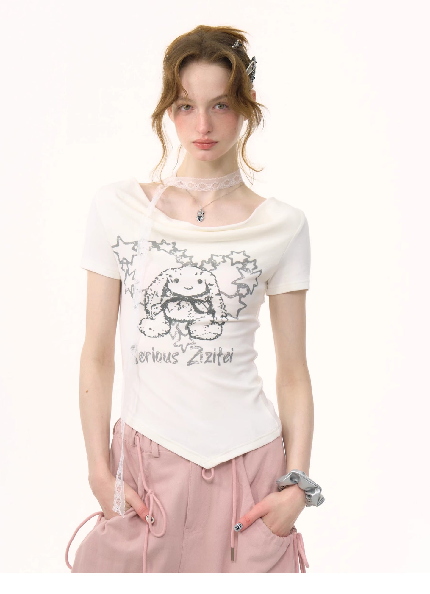 ziziFei Retro Print Draped Tee