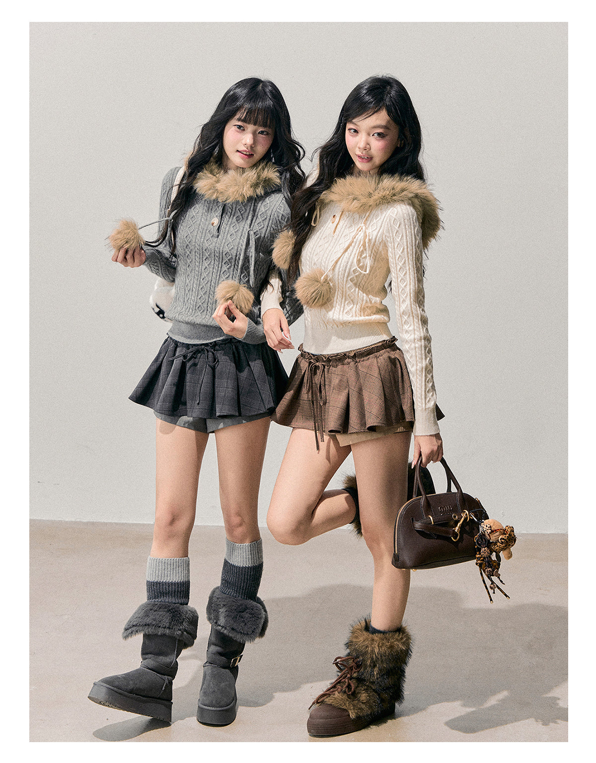 ShaoYeYan Aomalm Lingering Snow Traces Hooded Cable Knit Sweater