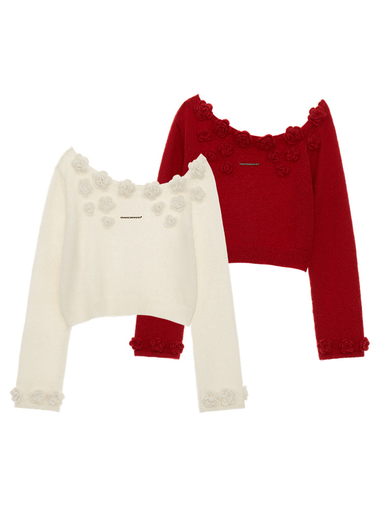MAMC 'Rose Garden' Off-Shoulder Knit Cardigan