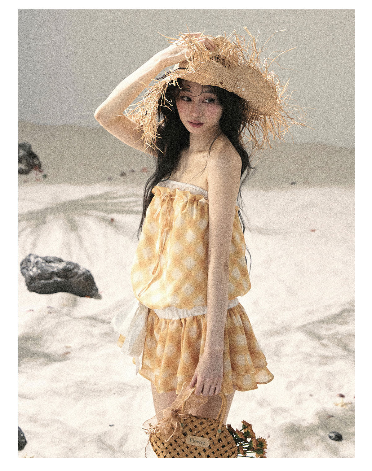 ShaoYeYan Aomalm Wind From the Crest of Waves Off-Shoulder French Argyle Dress