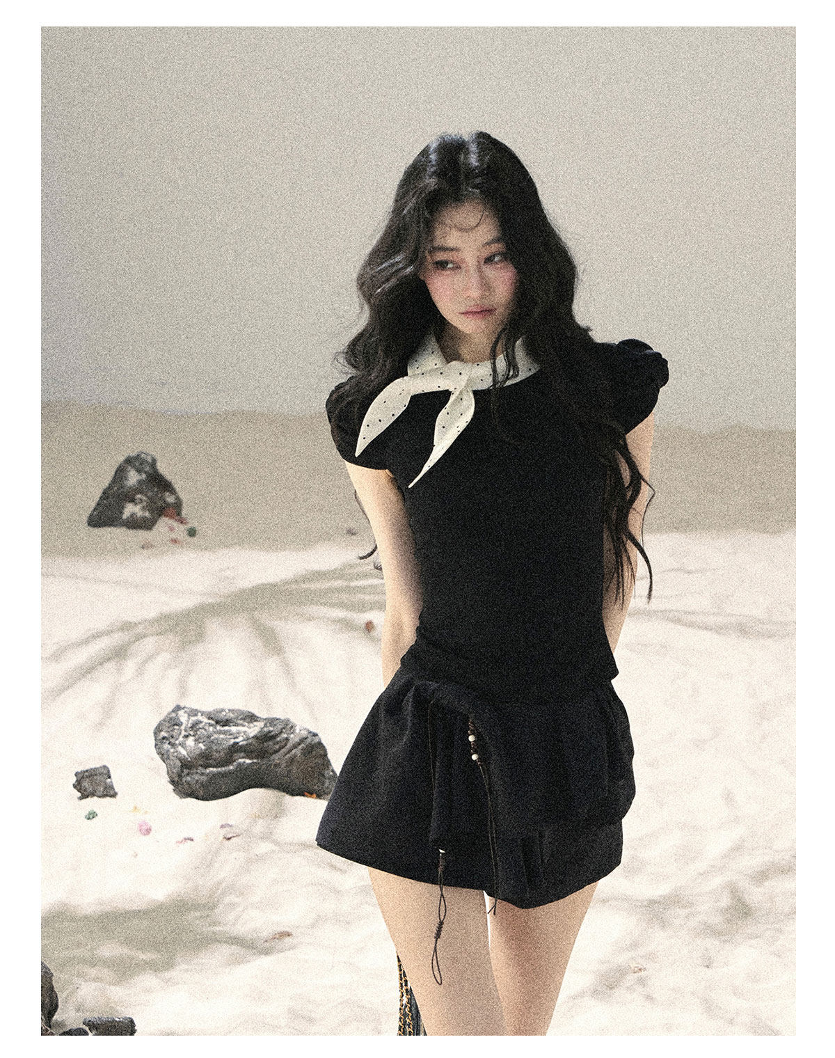 ShaoYeYan Aomalm Flowing Milky Way French Polka Dot Bow Puff Sleeve Top