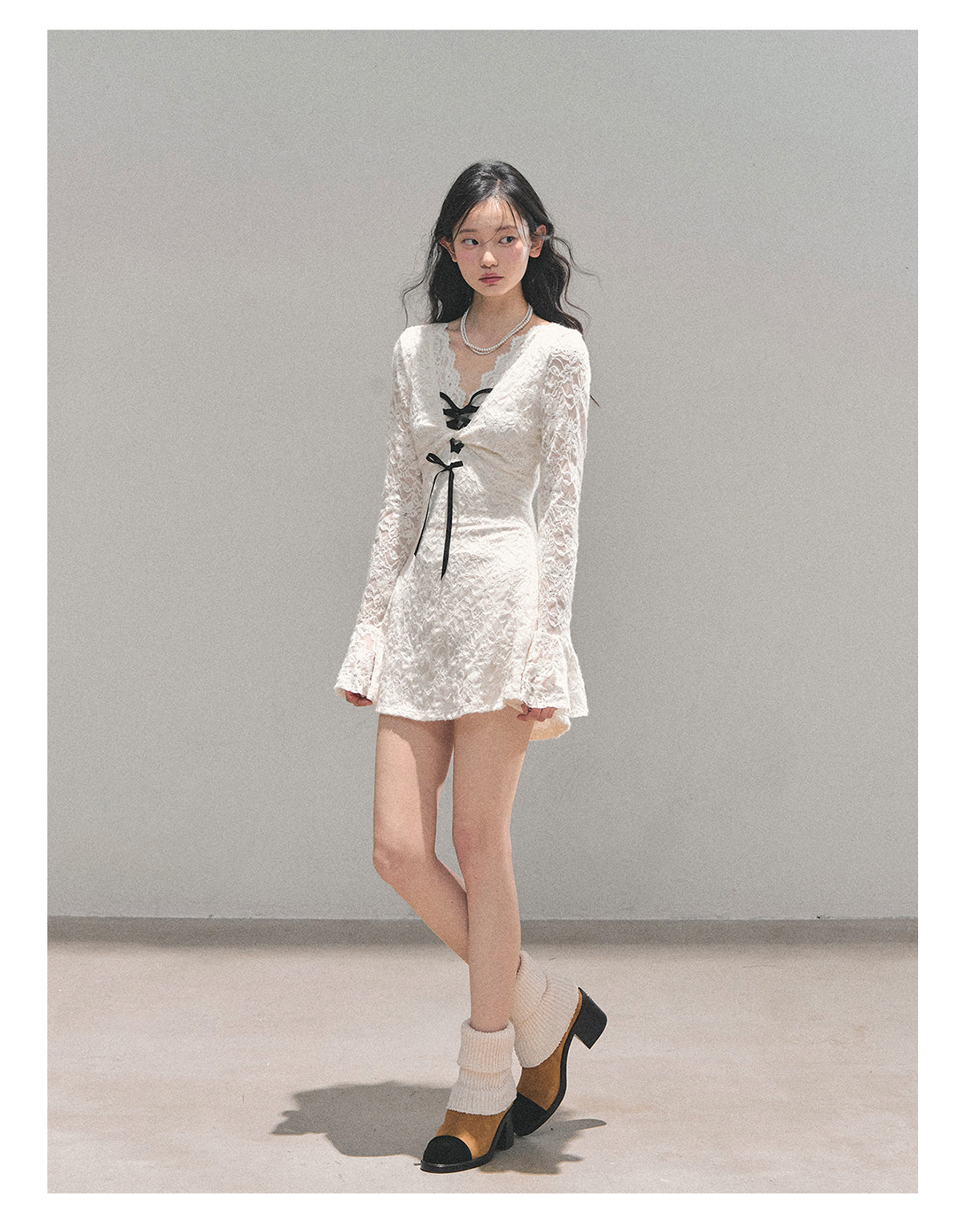 ShaoYeYan Aomalm Listening to Blank Long Sleeve Lace Dress