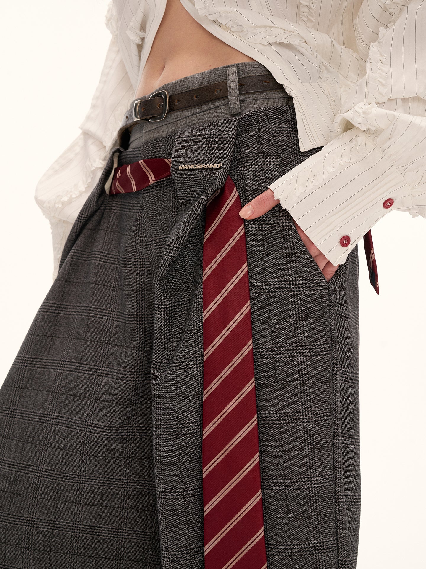 MAMC Double-Waist Plaid Trousers