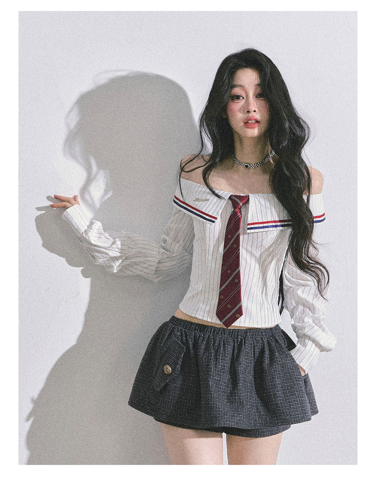 ShaoYeYan Seoul Art Student Off-Shoulder Striped Shirt