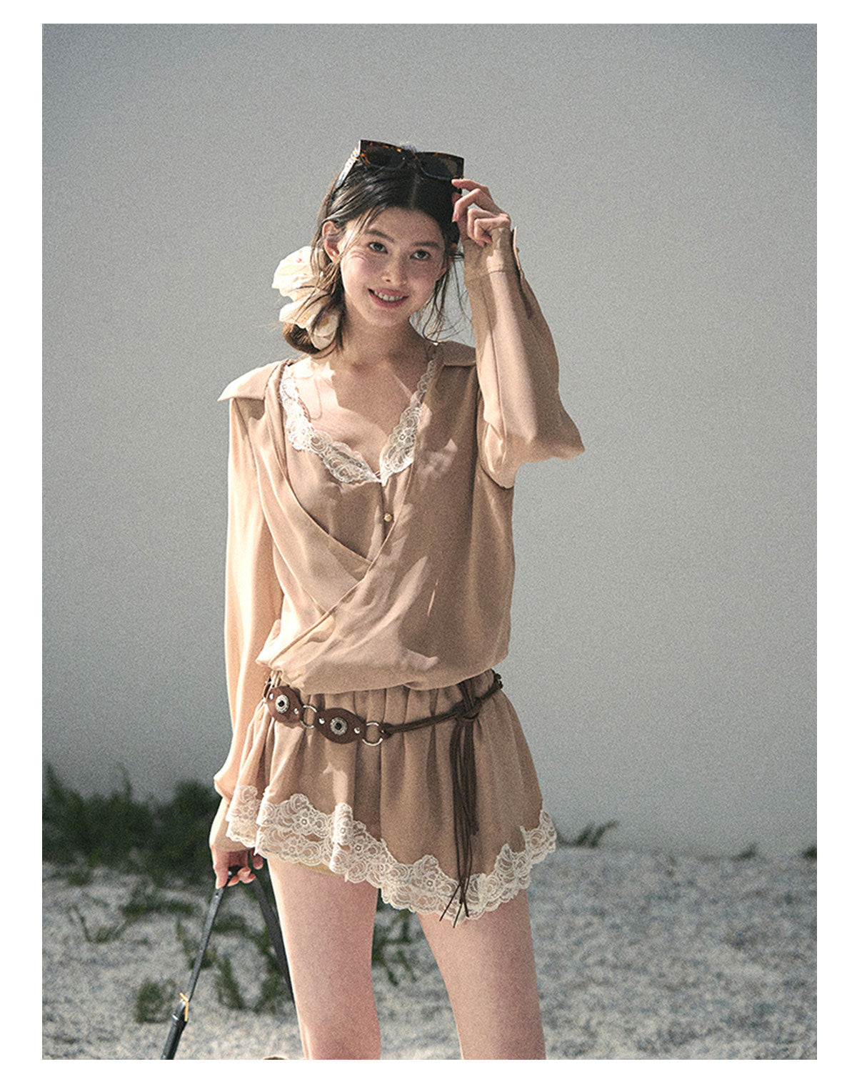 ShaoYeYan Aomalm Hidden in Evening Breeze Fake Two-Layer Lace Dress