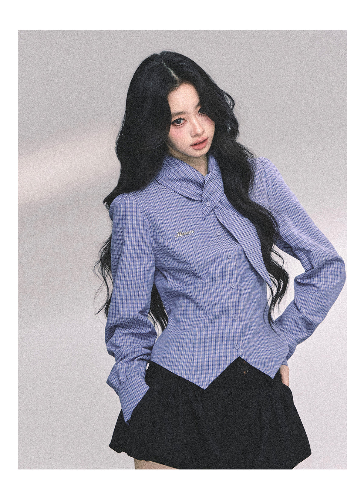 ShaoYeYan Senior Intellectual Klein Blue Plaid Shirt