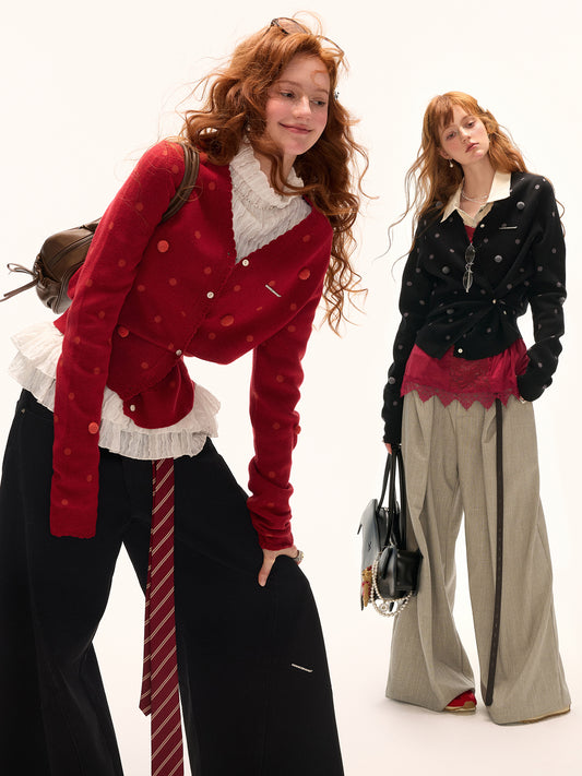 MAMC Polka Dot Asymmetric Cardigan