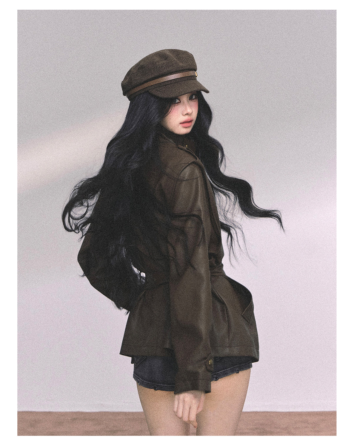 ShaoYeYan UK Time Zone Loose Fit Biker PU Leather Jacket