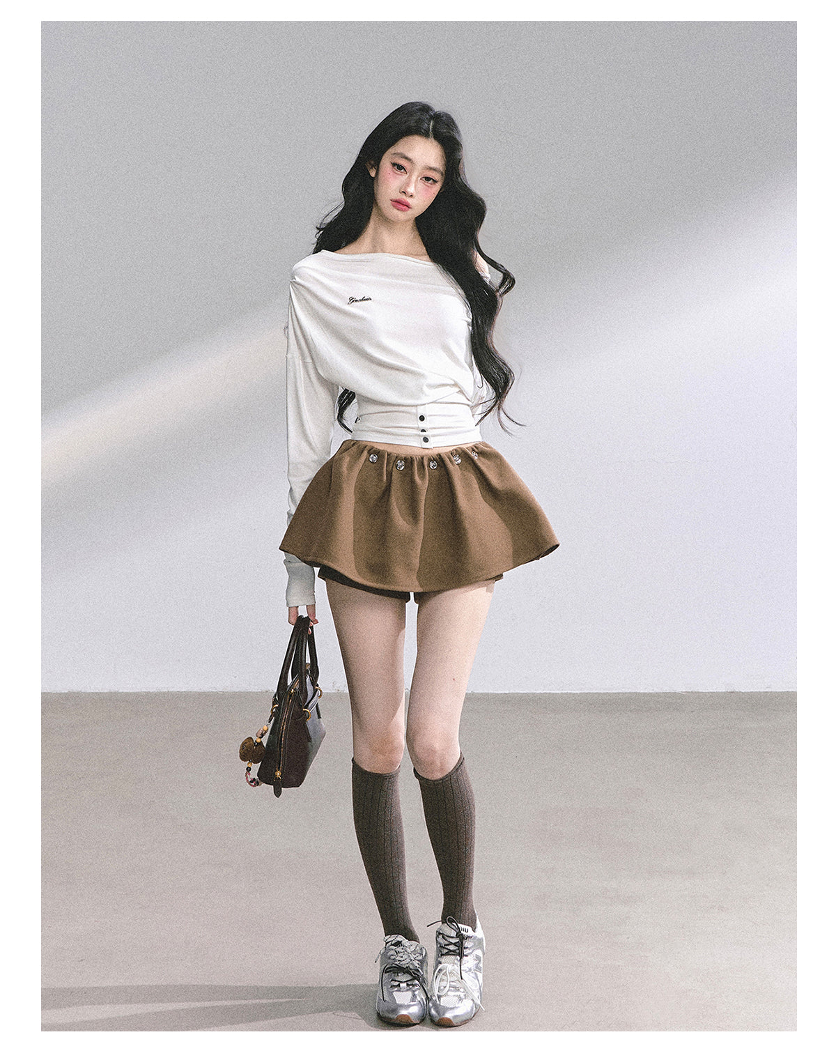 SHAOYEYAN Off-Shoulder Waist-Defining Long Sleeve Tee