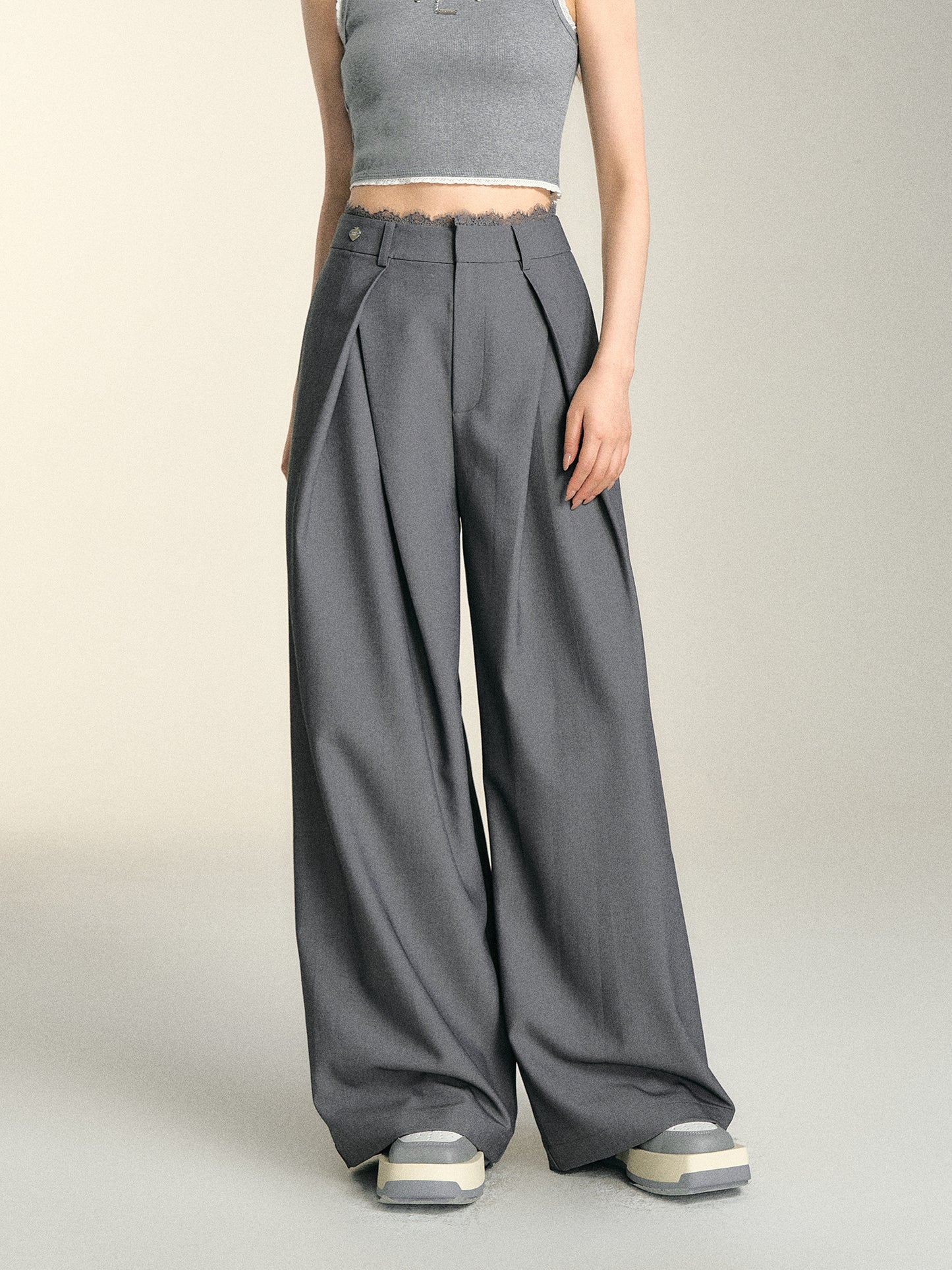 SOMESOWE Lace-Paneled Wide-Leg Trousers