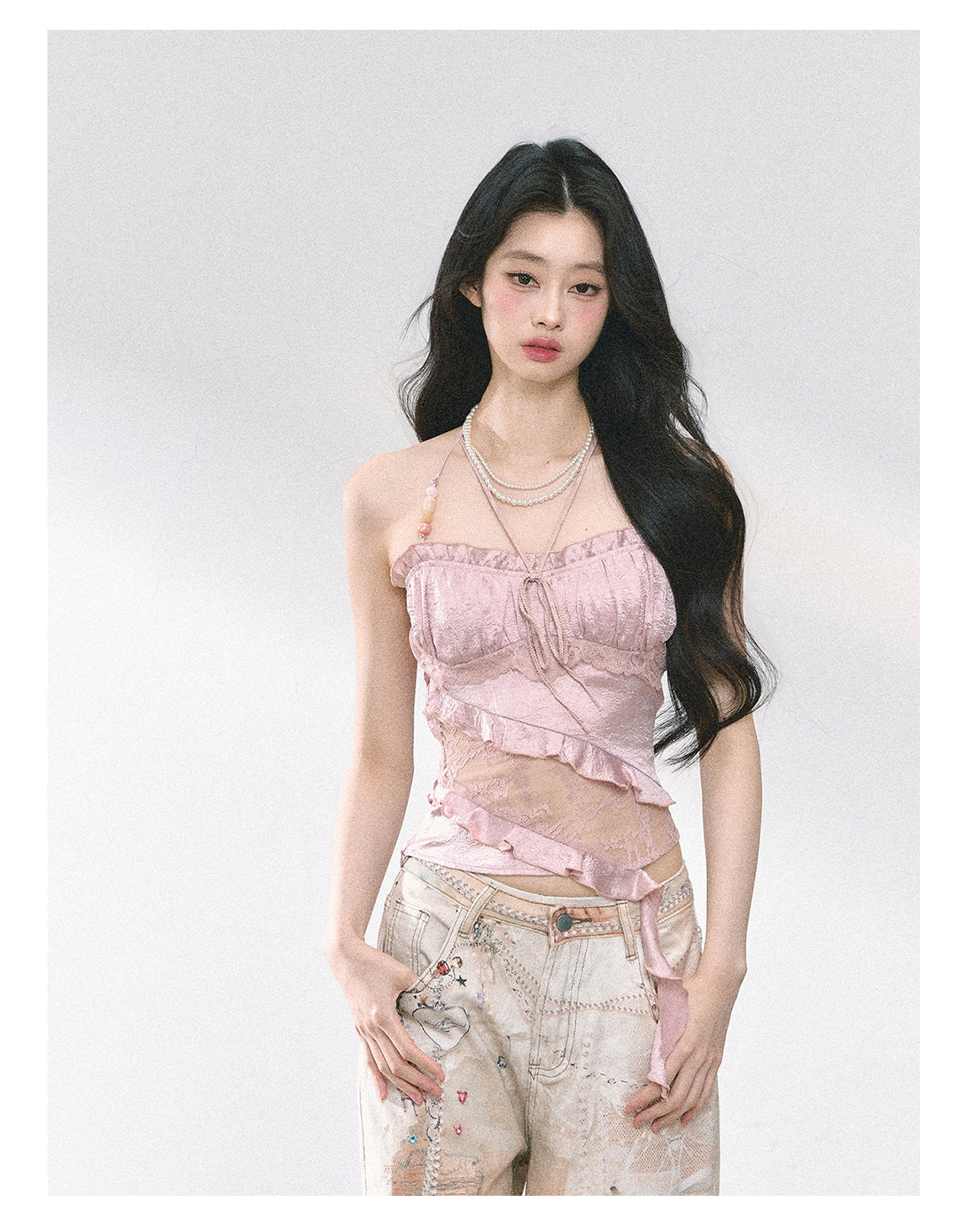 SHAOYEYAN French Lace Halter Top