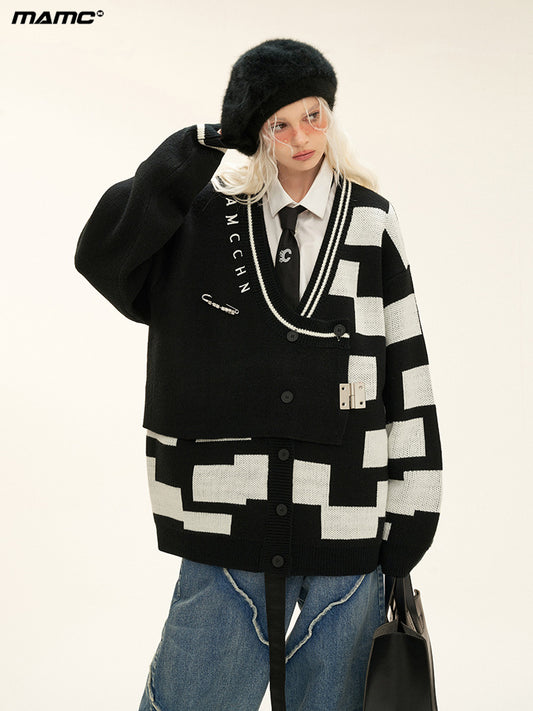 MAMC Distressed Geometric Sweater