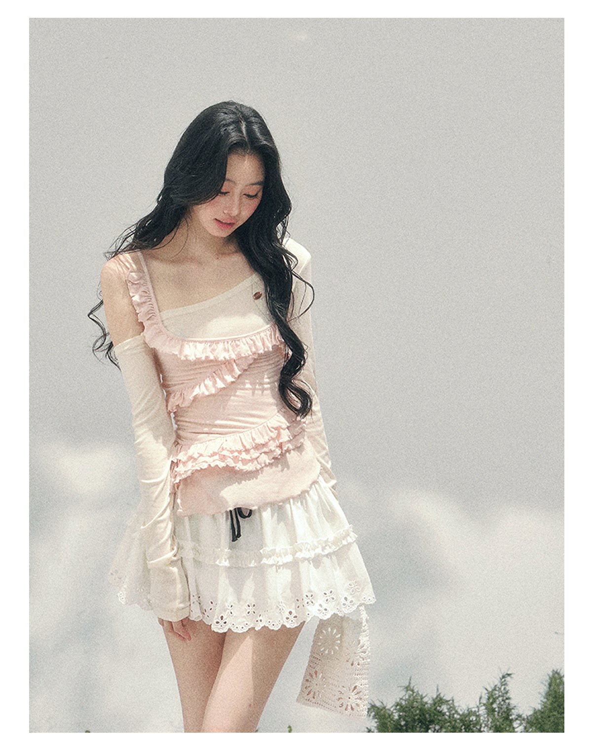 ShaoYeYan Aomalm Frosted Tenderness Fake Two-Layer Ruffle Top