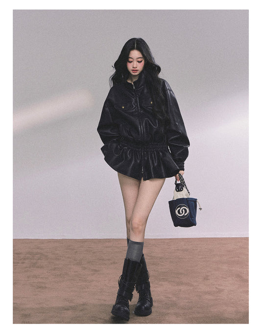 ShaoYeYan Ethiopian Wilderness Loose Fit Biker PU Leather Jacket