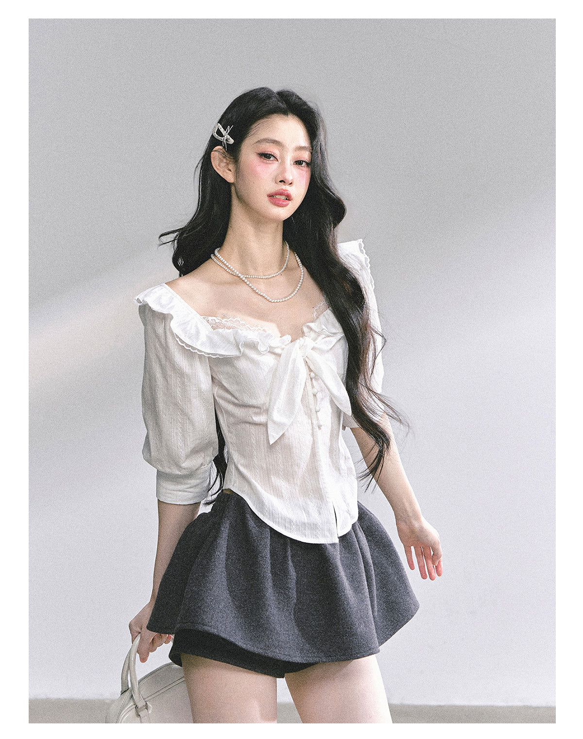 SHAOYEYAN French White Lace Waist-Defining Blouse