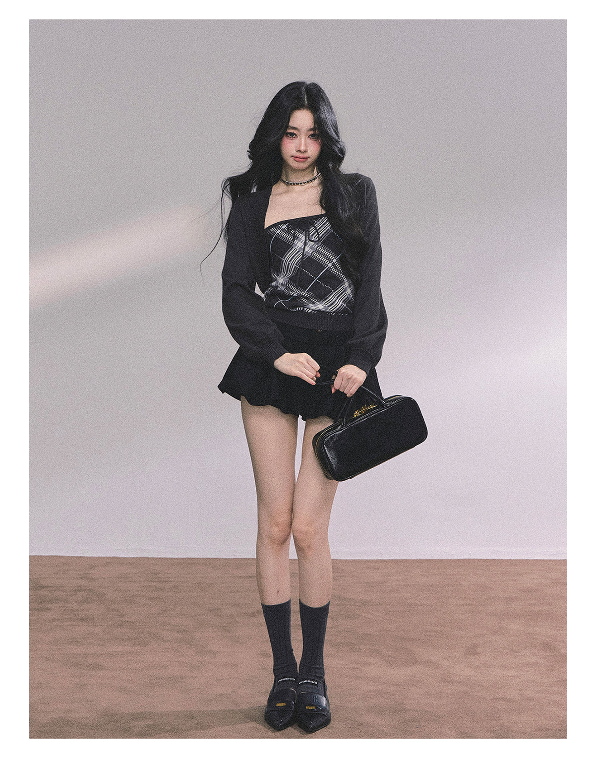 ShaoYeYan Eton Girls High American Plaid Knit Sweater Set