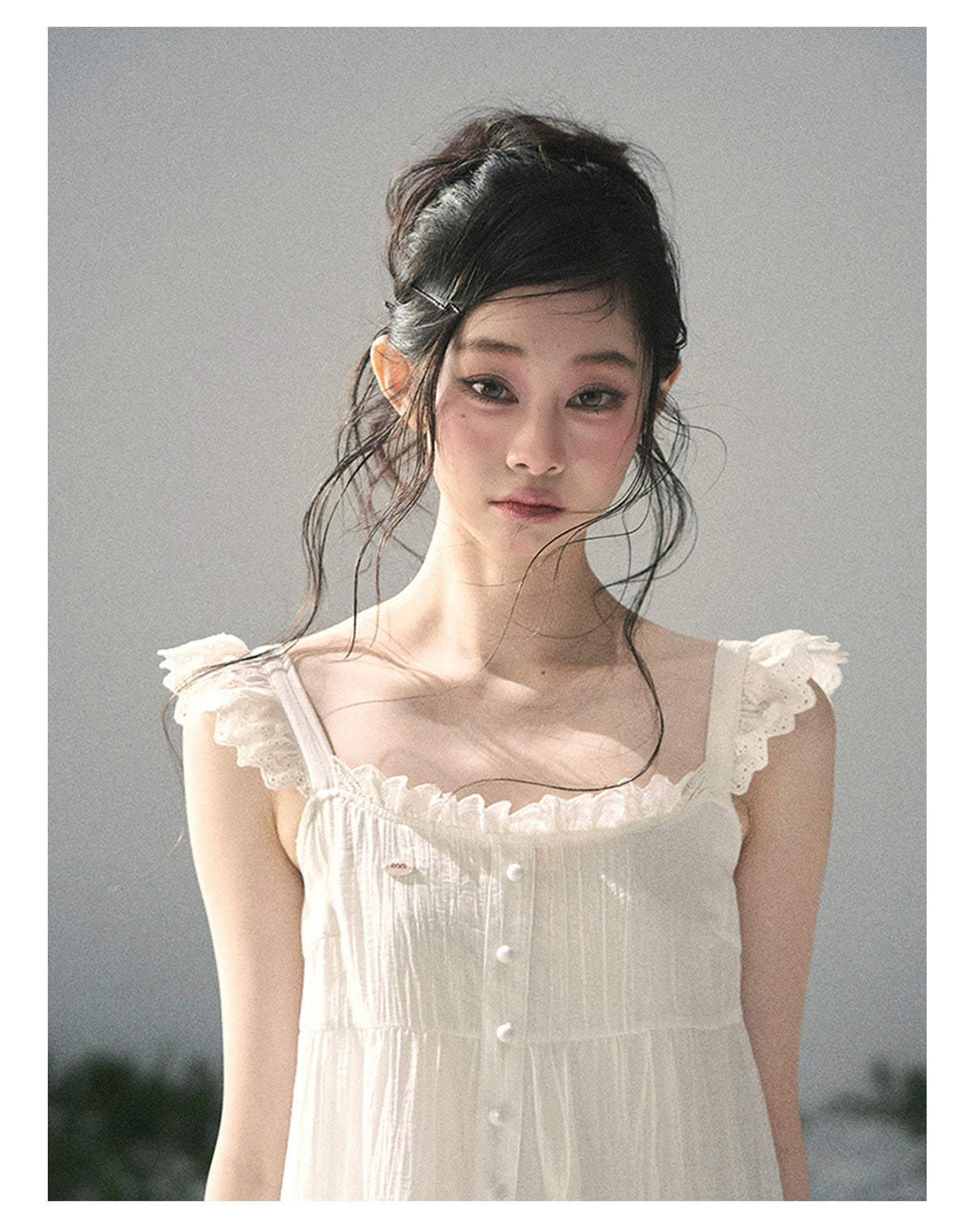 ShaoYeYan Aomalm Fragments of Light Adorn the Hem French Butterfly Sleeve Lace Dress