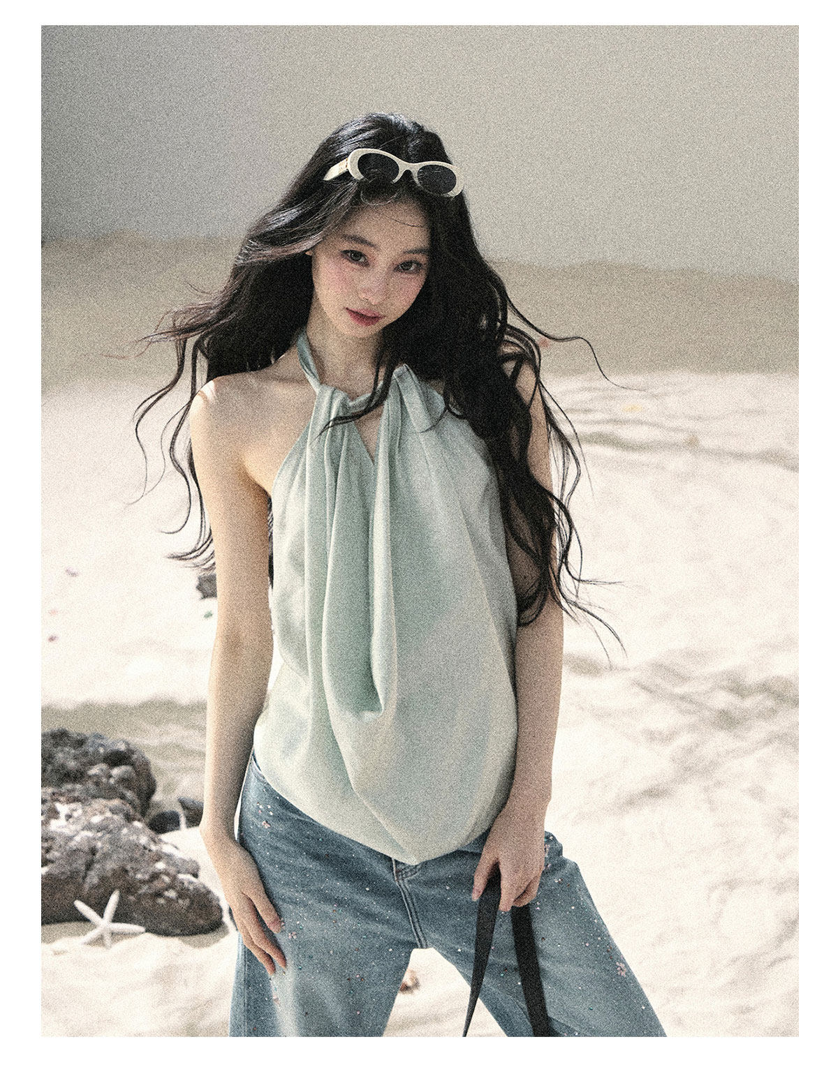 ShaoYeYan Aomalm Flowing Silk French Satin Halter Top